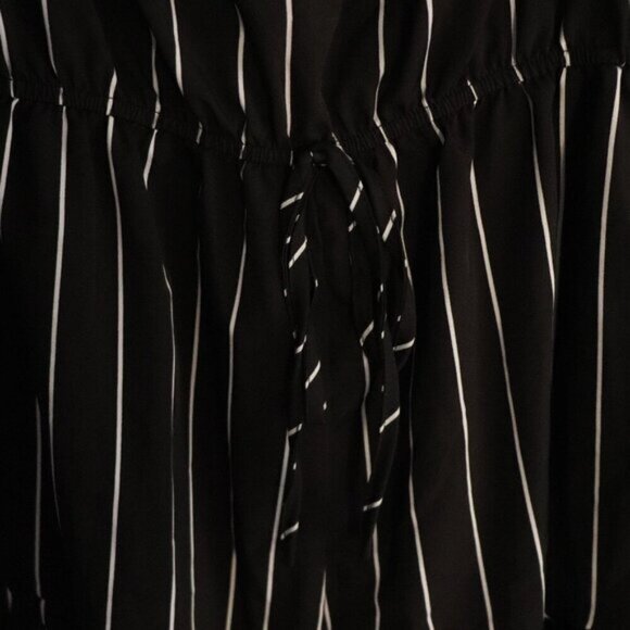 Emery Women's M Black Striped Bell Sleeve Off-the-Shoulder Flare Romper Shorts - Picture 9 of 12